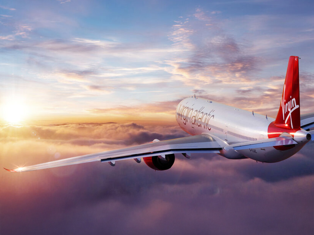 Virgin Atlantic A350 flies into the sunset