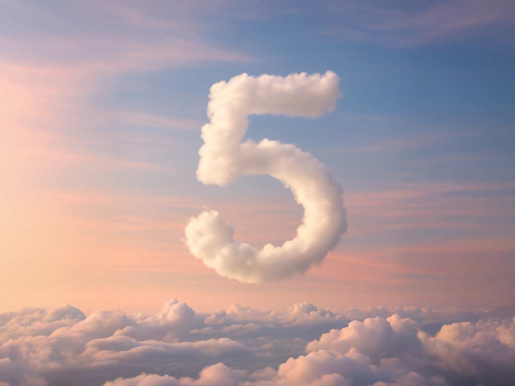 A number five written in the clouds at sunset