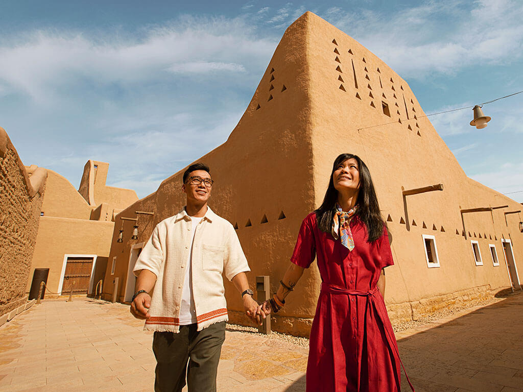 Couple walking in Riyadh