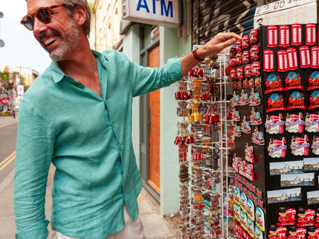 Man at a souvenir stall in London