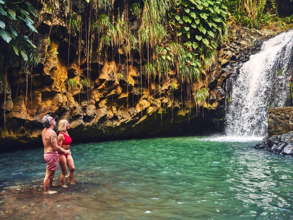 Couple at a waterfall in Grenada