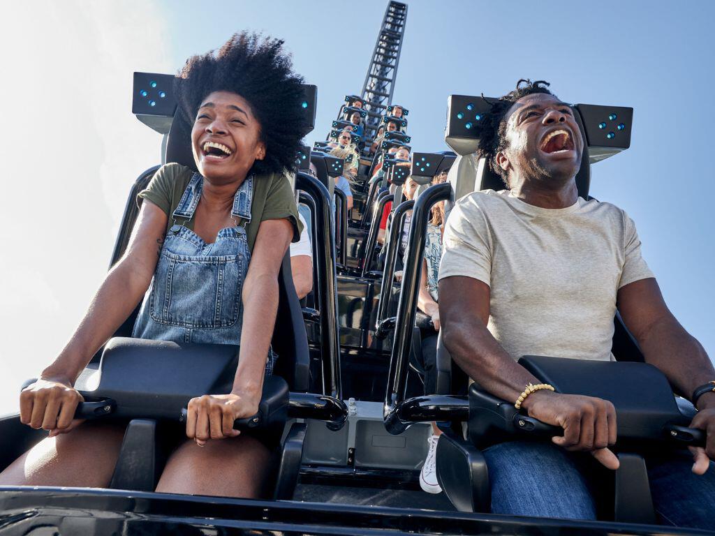 couple on Velocicoaster ride at Universal