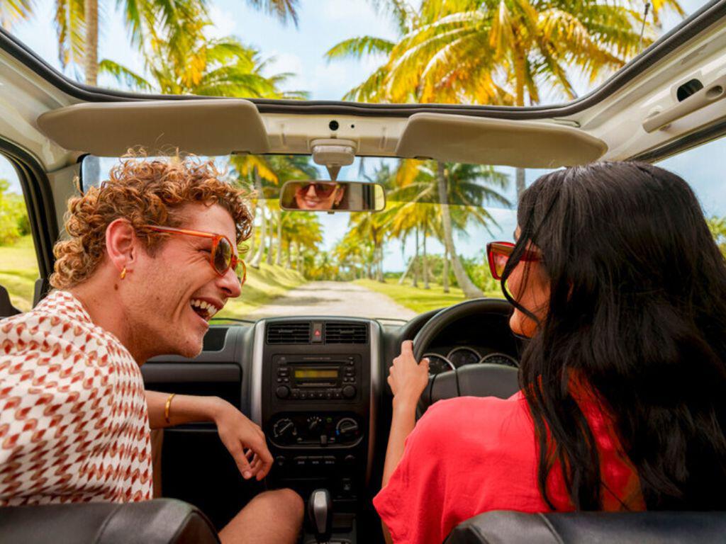Couple in a car in Barbados