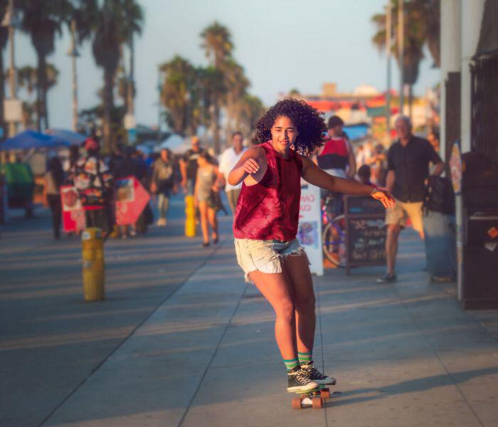 Lady skateboarding in LA