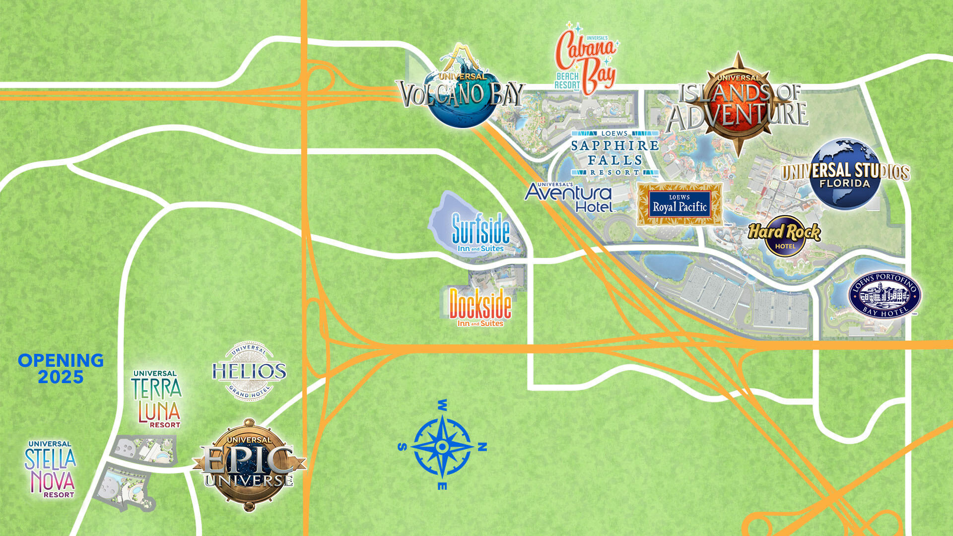 Map of Universal parks and hotels