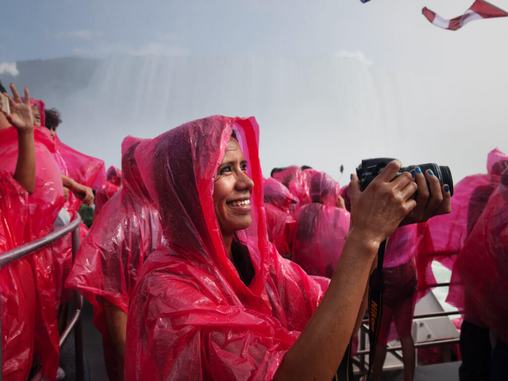 Women in poncho at Niagara Falls