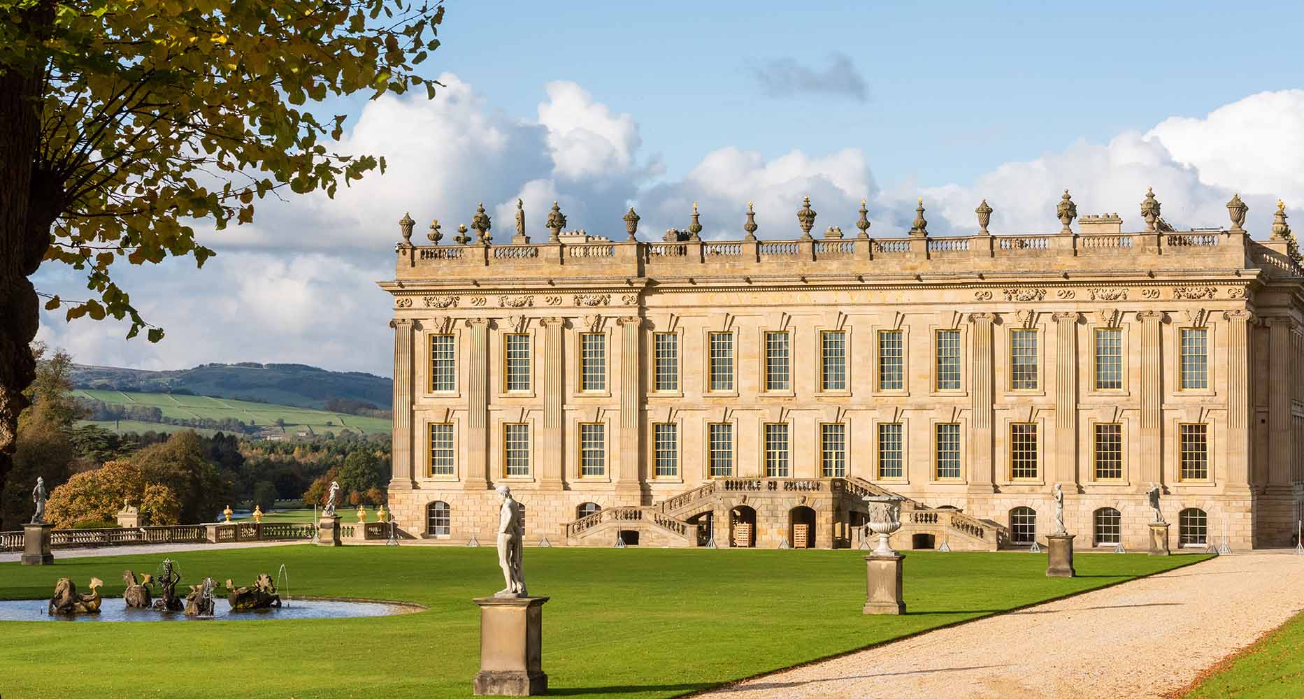 Chatsworth Estate seen from the grounds, on a sunny day