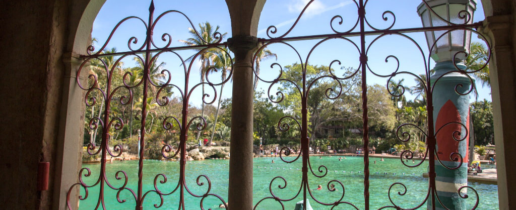 The Venetian Pool seen through a window