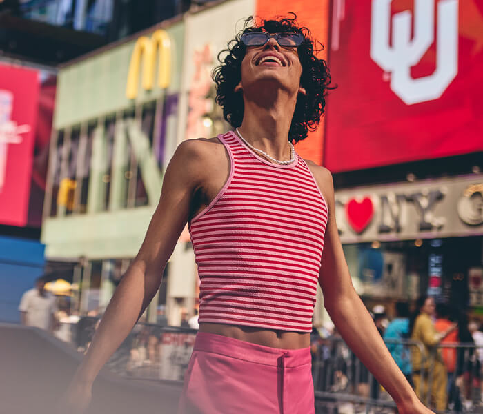 Man walking through Times Square, New York
