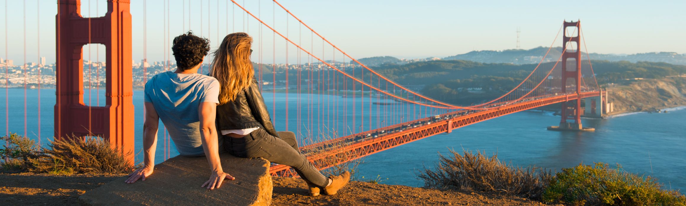Couple overlooking Golden Gate Bridge