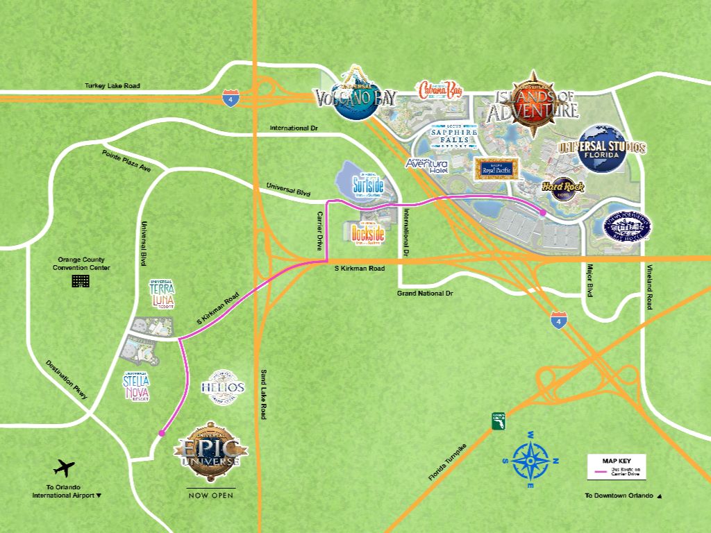 Map of Universal Orlando parks and hotels