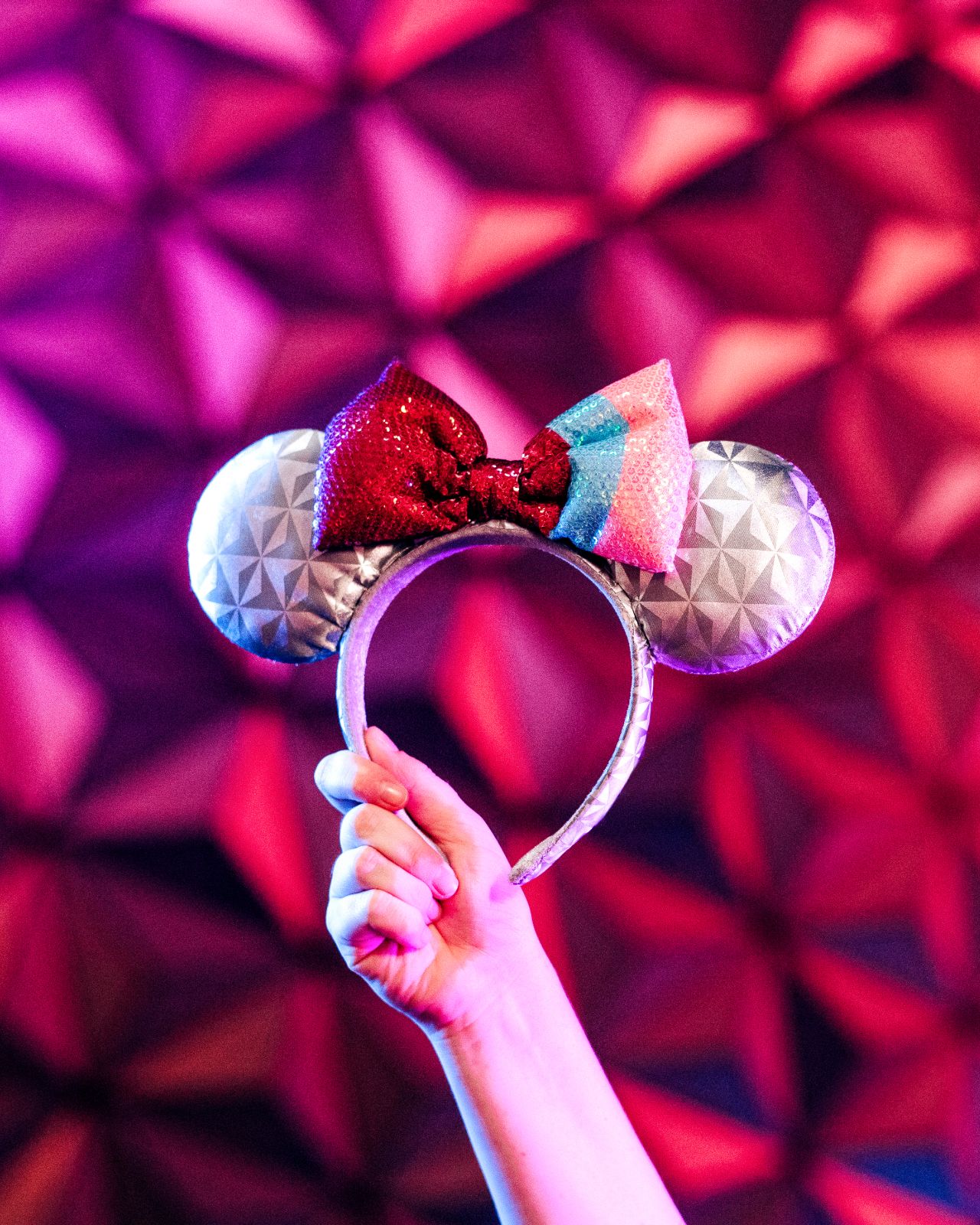 Mickey ears in front of the EPCOT globe