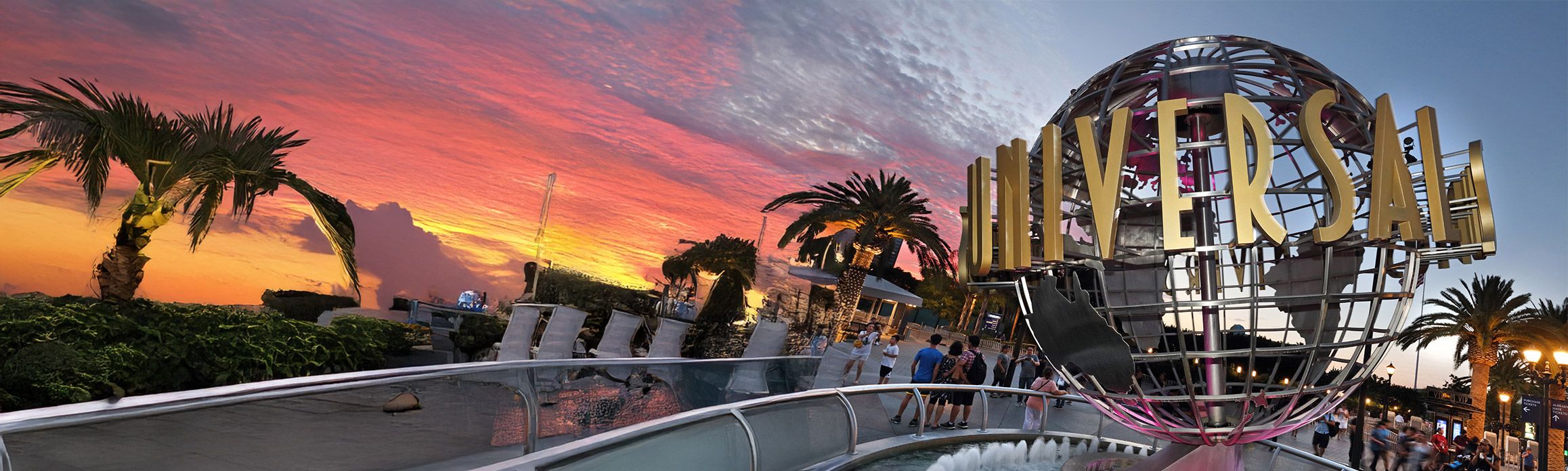 Universal Hollywood globe at dusk