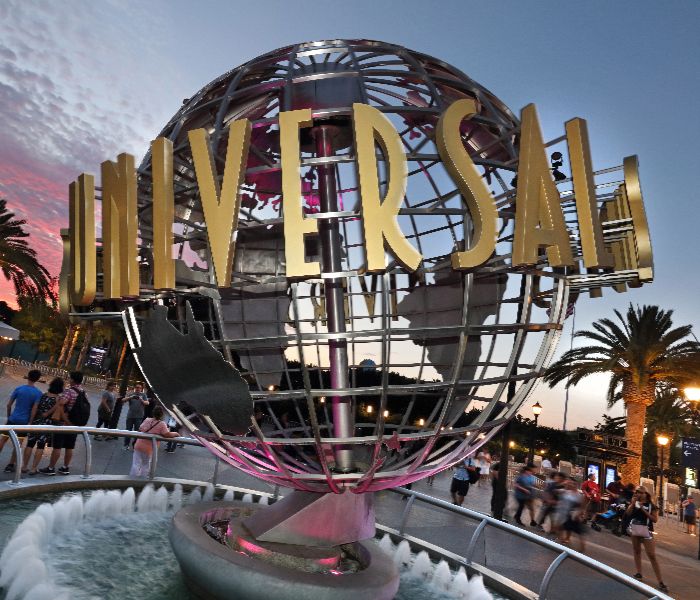 Universal Hollywood globe at dusk